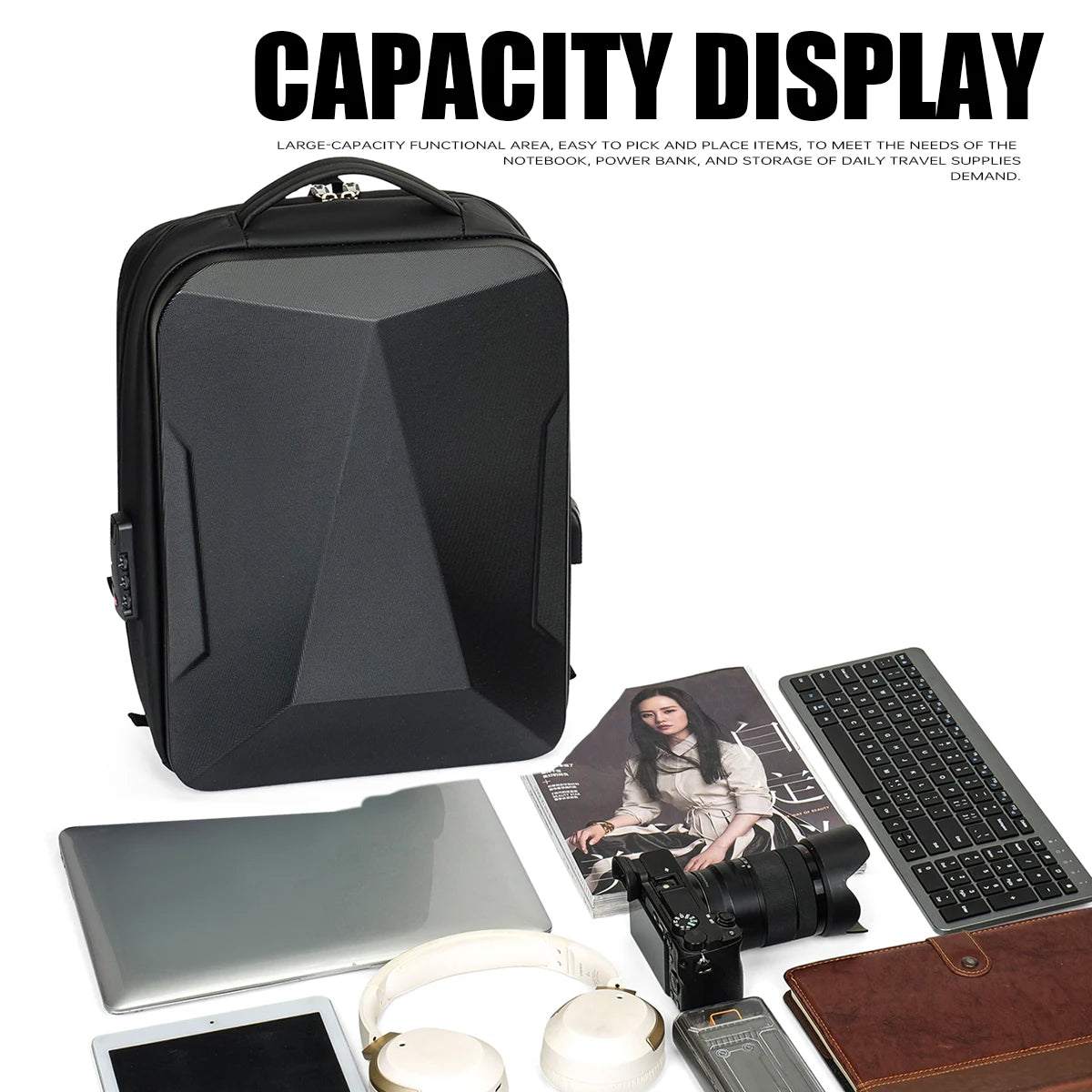 Men's Expandable Computer Backpack Large Capacity Business Travel Trip Luggage Bag E-Sports Game Hard Shell Backpack