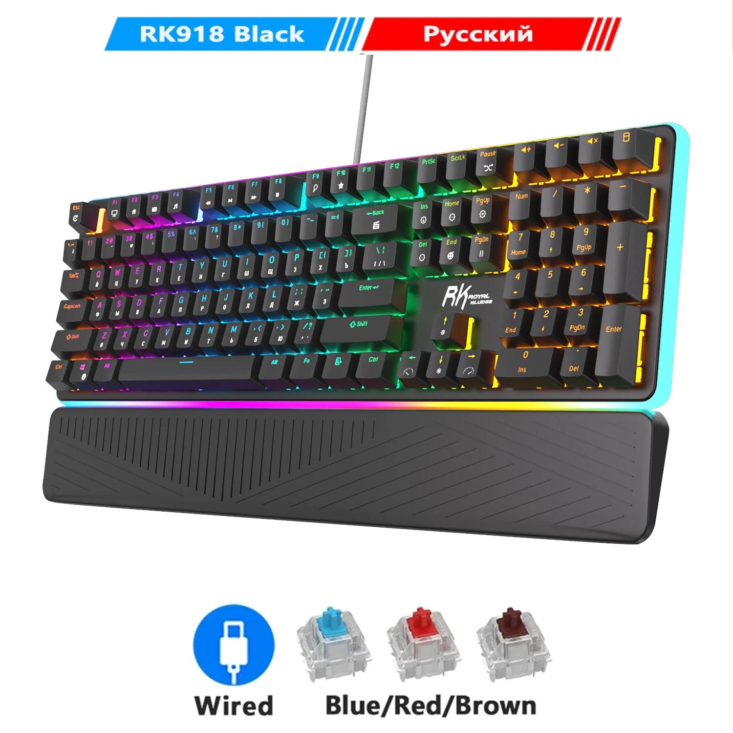 RK ROYAL KLUDGE RK918 Wired Mechanical Keyboard 108 Keys 100% RGB Backlit Gaming Keyboard