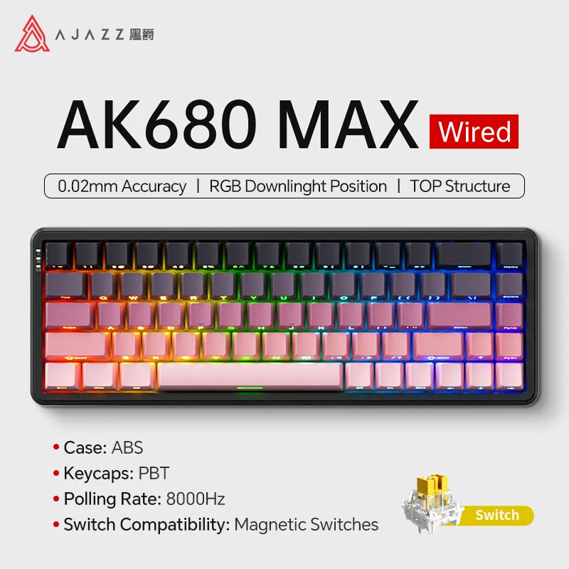 AJAZZ AK680 V2/AK680 MAX Magnetic Switch Mechanical Keyboard 60% Rapid Trigger 0.01mm 8K Return 68 keys Wired Gaming Keybaord