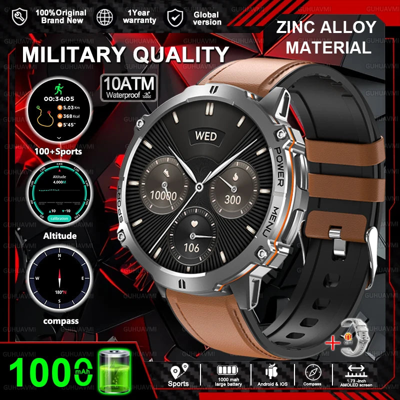 New T-REX3 Outdoor Smart Watch 1.73 inch AMOLED 1000mAh Large Battery Compass 10ATM Waterproof Call Sports Men Fitness Bracelet