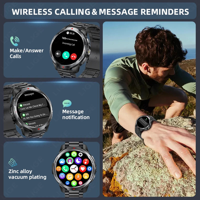 LIGE New 1100mAh Battery Smart Watches For Man Outdoor Sport LED Flashlight Compass Men’s Smartwatch Bluetooth Call Men Watches