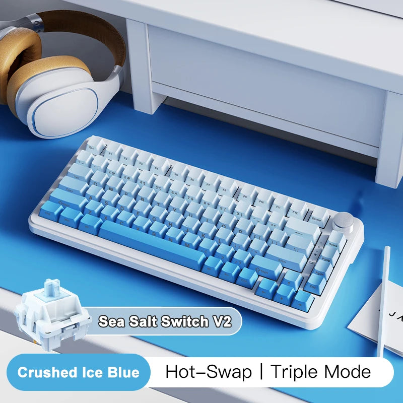 Ajazz AK820 MAX 75% Mechanical Keyboard, Magnetic Keyboard with Screen and Knobs, RGB Bluetooth/Wired/ Wireless Gaming Keyboards