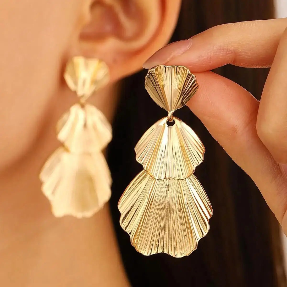 Vintage Pleated Geometric Earrings – Stainless Steel Statement Studs