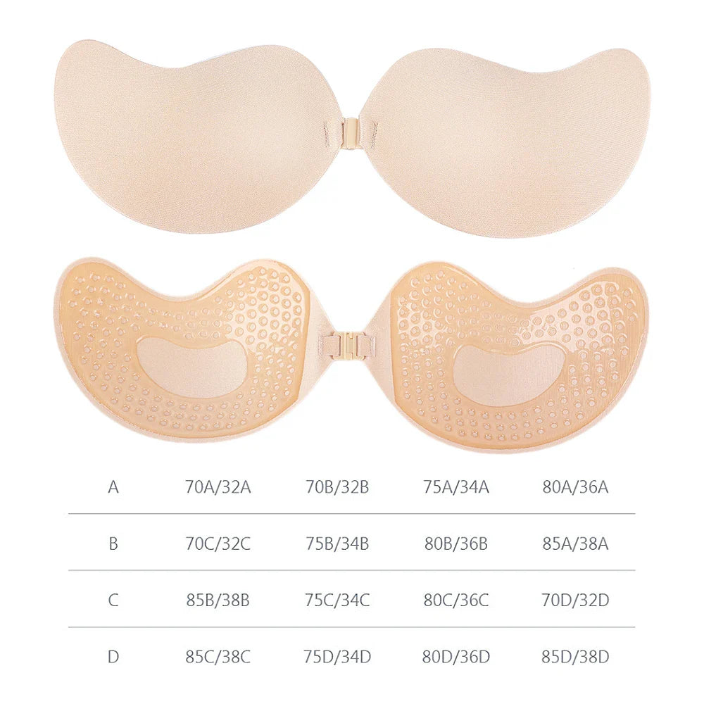 Invisible Push Up Bra – Backless Strapless Self-Adhesive Silicone Bra for Women with Front Closure and Seamless Lift