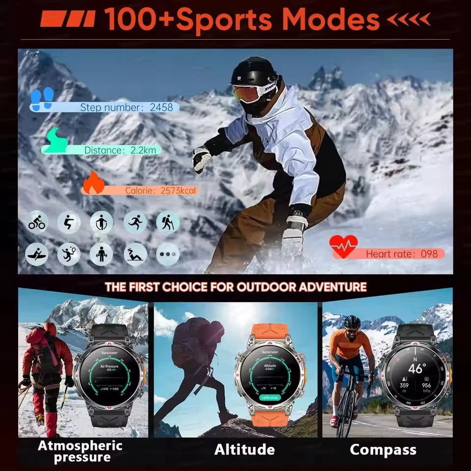 2026 New Military T-Rex 3 Ultra GPS Compass Smart Watch For Outdoor Sports 5ATM Waterproof Heart Rate 650mAh Battery Smart Watch