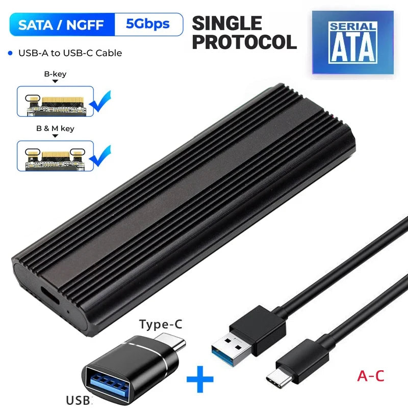 M.2 SATA NGFF SSD Enclosure Tool-Free USB3.1 Type C 5Gbps External Solid State Enclosure Adapter for 2280/2260/2242/2230 SSD