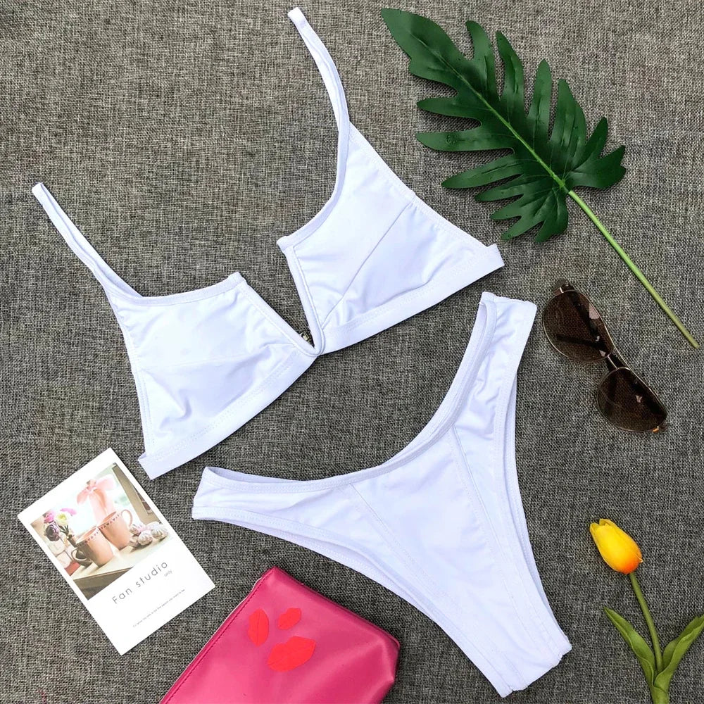 Splicing Denim V Shaped Thong Bikini Women Swimsuit Female Swimwear Two Pieces Bikini Set Bather Push Up Bathing Suit Swim Lady