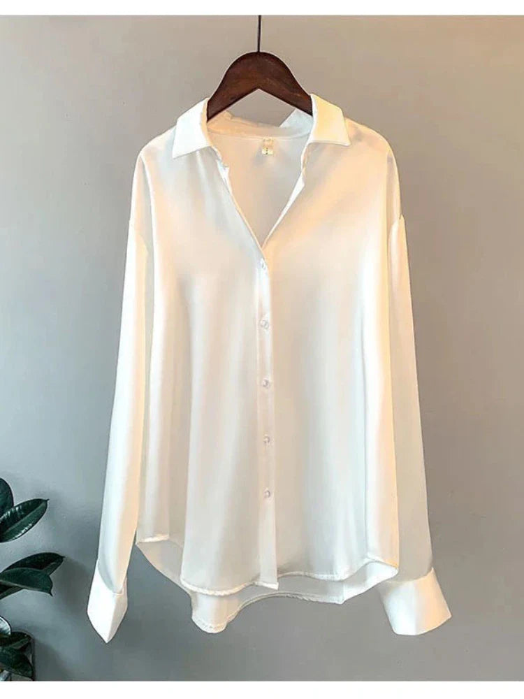 🌟 Chic Silky Long Sleeve Shirt – Work Ready
