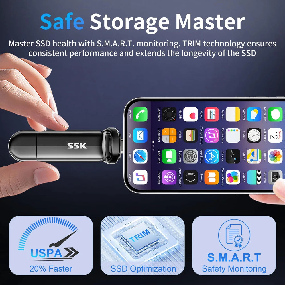 SSK 2TB Portable Solid State Disk 2TB 1TB SSD 1000MB/s High Speed Type C Flash Drives External Solid State Drives for PC Laptop
