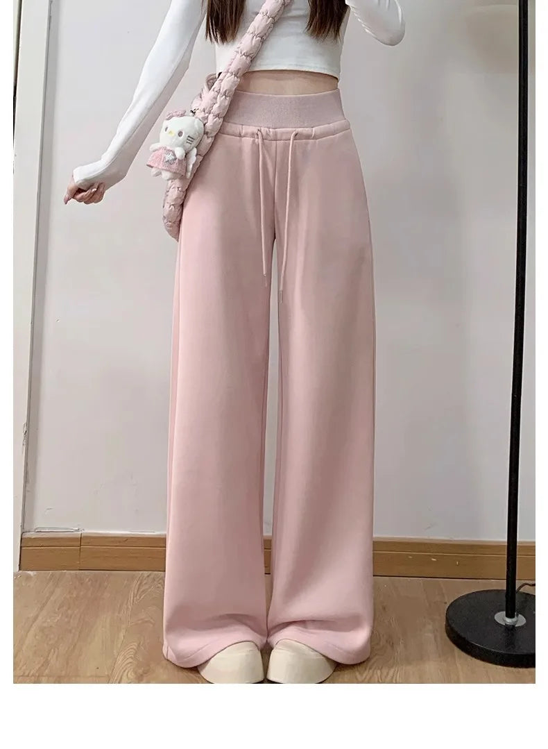 Gray High-Waist Loose Wide-Leg Straight Pants Women
