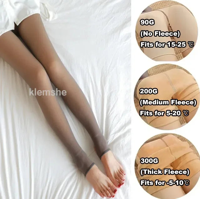 Women Thermal Leggings Winter Warm Sexy Elastic Translucent Pantyhose Female Fleece Thermal High Waist Slim Thicken Tight Pants
