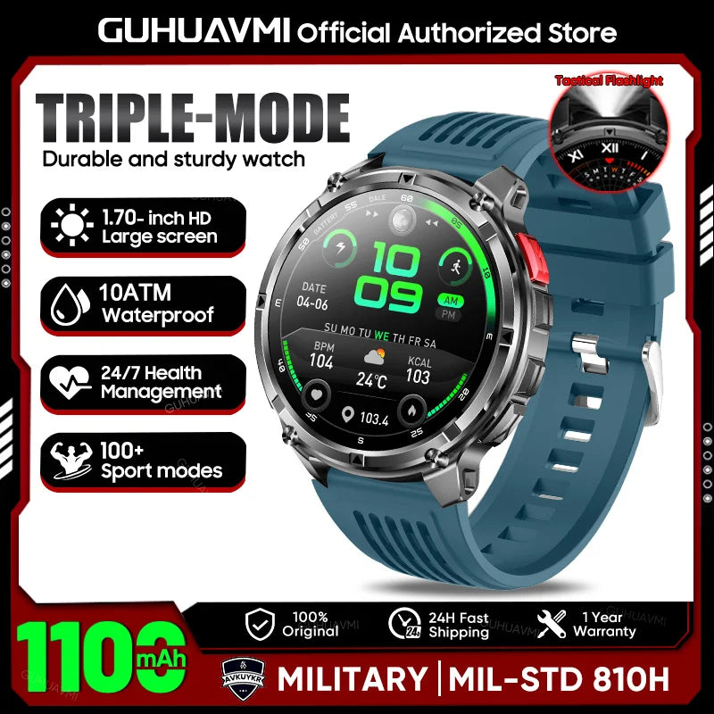 2026 New T-REX3 1100mAh Battery SmartWatch 10ATM Waterproof GPS Bluetooth call 1.7" AMOLED HD Sports Flashlight Smart Watch Men