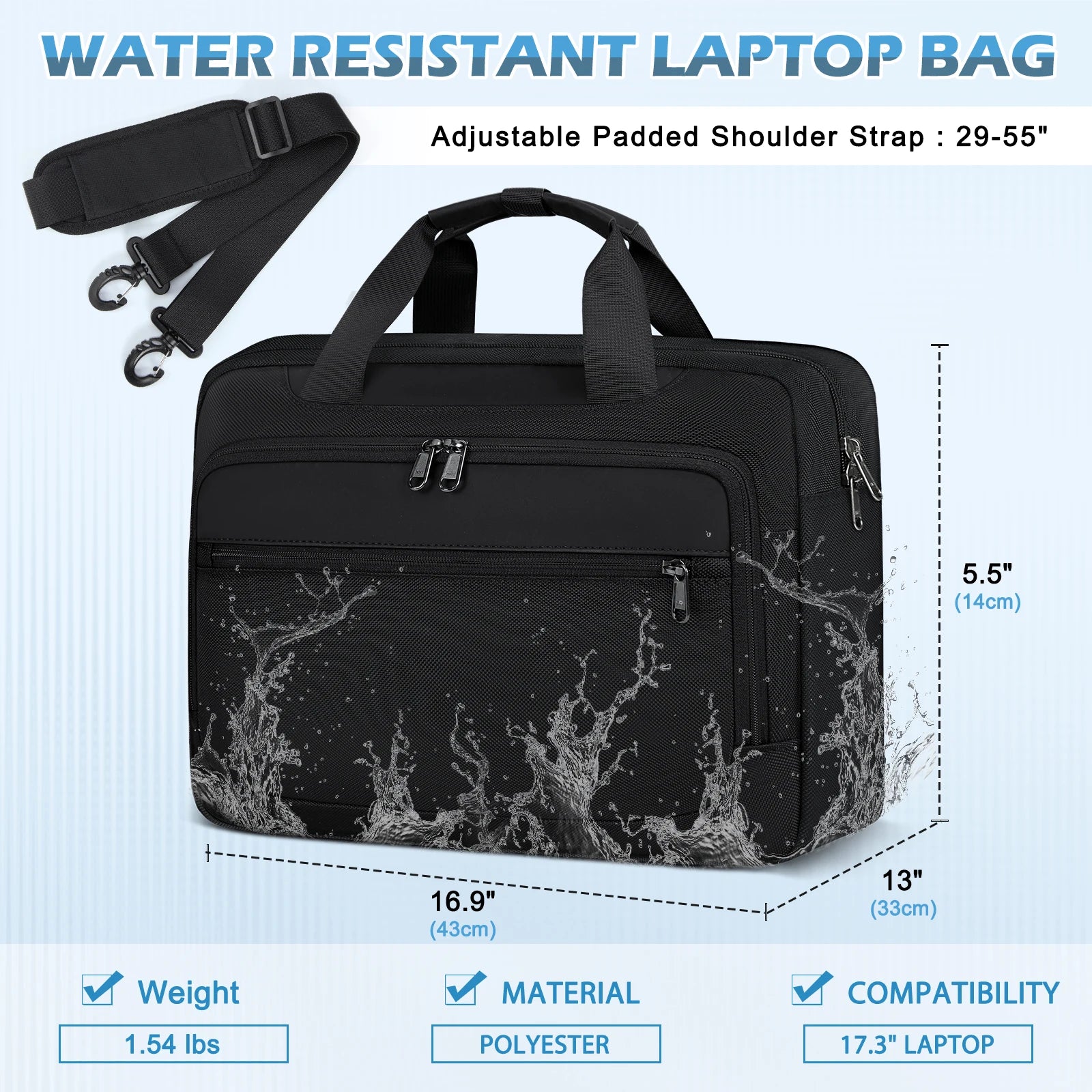 Laptop Bag 17.3 Inch Laptop Briefcase Large Waterproof Laptop Crossbody Bag Business Office Work Computer Bag for Men Women