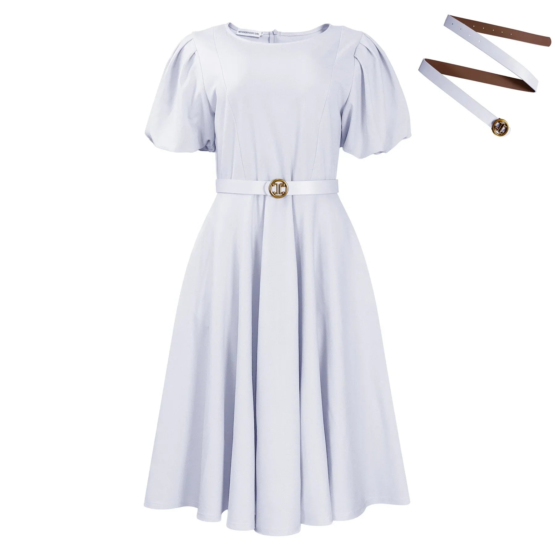 Elegant African Dresses For Women O Neck Short Sleeve Belt Waisted Pleated Mid Calf Fashion Female Birthday Party Dinner Dress