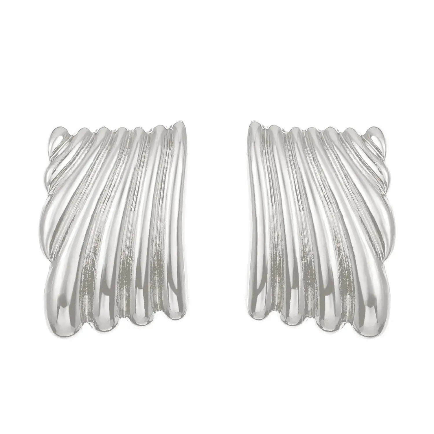 Vintage Pleated Geometric Earrings – Stainless Steel Statement Studs