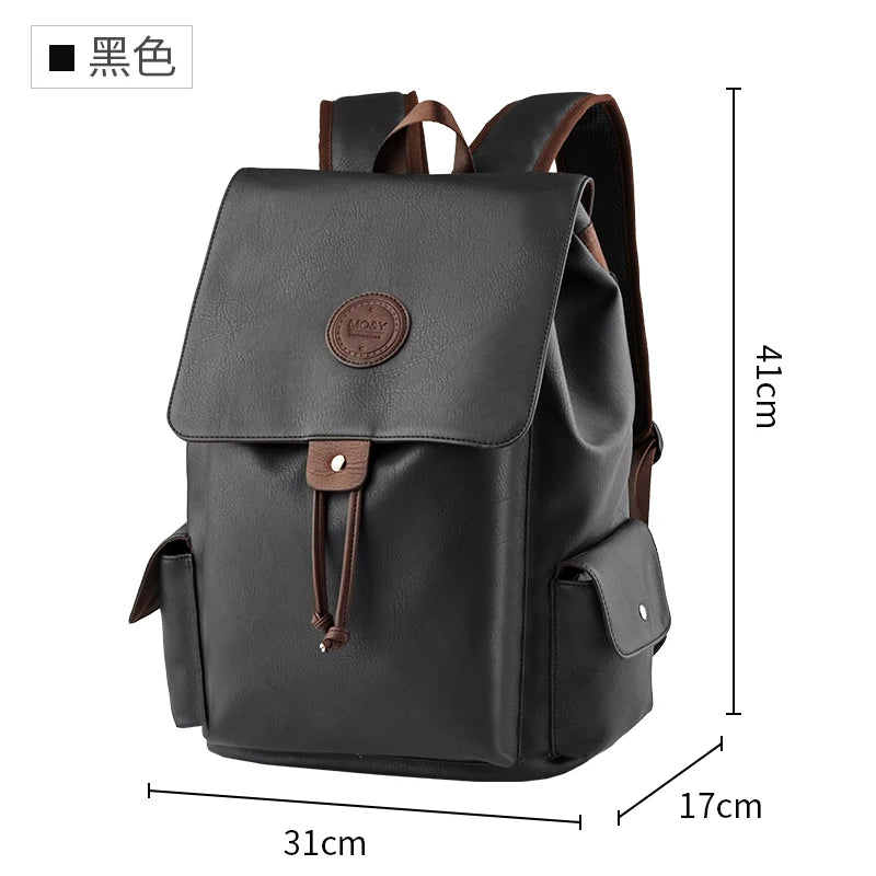 Leather Men Backpack, Vintage 15.6 inch Laptop Daypack, Waterproof Durable Travel Knapsack, College Student Leather Rucksack