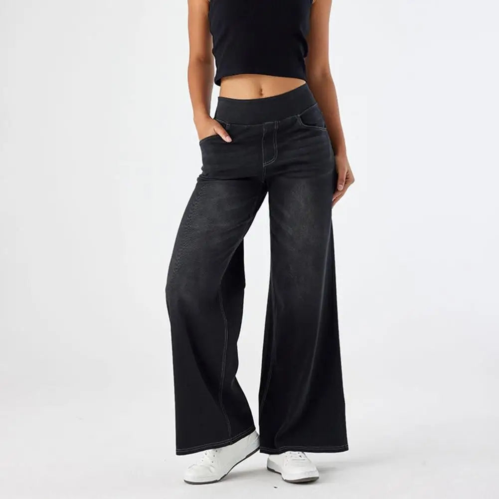Trend4us Wide-Leg Stretch Denim Pants