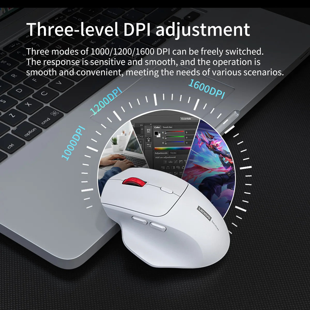 Lenovo Wireless Mouse Ergonomic Design Lightweight Dual Mode