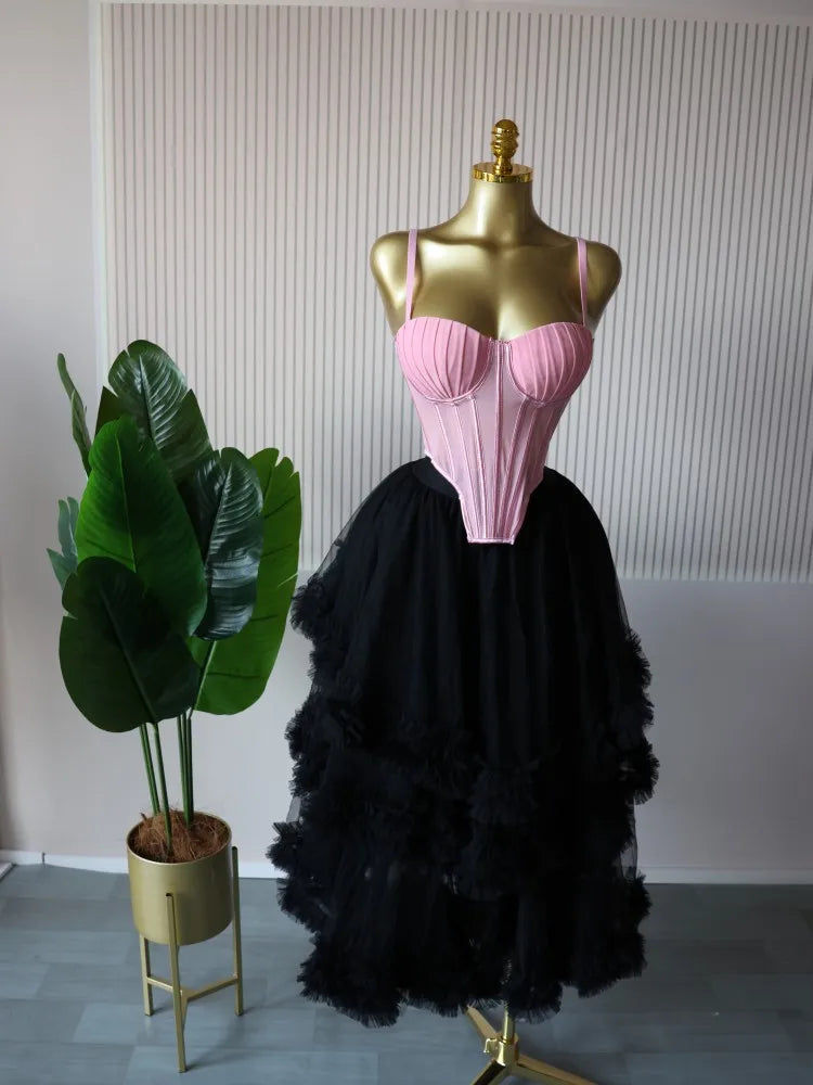 Women's Dress Set Sleeveless Strap Tops and Pleated Tiered Skirts Suit Elegant Vacation Birthday Two 2 Piece Set Outfits