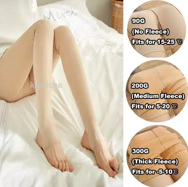 Women Thermal Leggings Winter Warm Sexy Elastic Translucent Pantyhose Female Fleece Thermal High Waist Slim Thicken Tight Pants