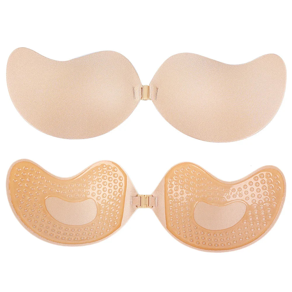 Invisible Push Up Bra – Backless Strapless Self-Adhesive Silicone Bra for Women with Front Closure and Seamless Lift