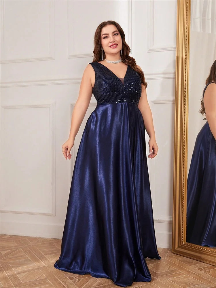 Plus Size Elegant Sequins Evening Dress For Women