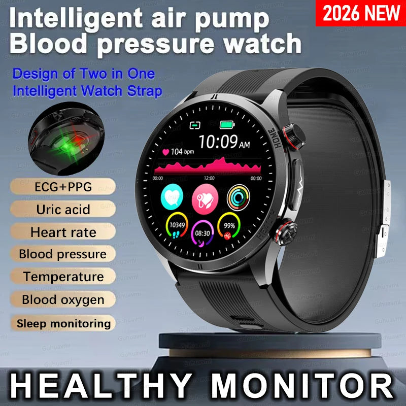 2026New Sapphire glass Air Pump Air Bag Smart Watch Health Clock Men Blood Pressure Uric Acid Call Health Tracker NFC Smartwatch