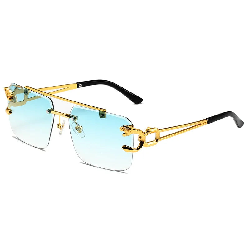 Fashion Metal Leopard Rimless Sunglasses - Stylish Gradient Ocean Film Shades UV400