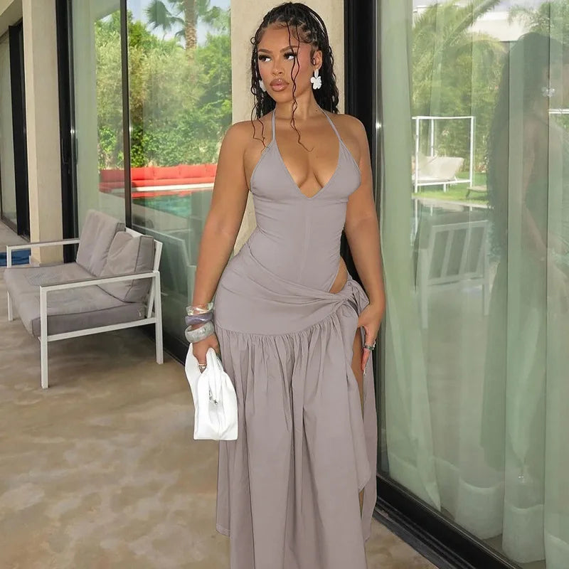 Elegant Women's Set Sleeveless Strap Bodysuit +Long Skirts Set Tracksuit Sexy Tie Up Two 2 Piece Set Outfits