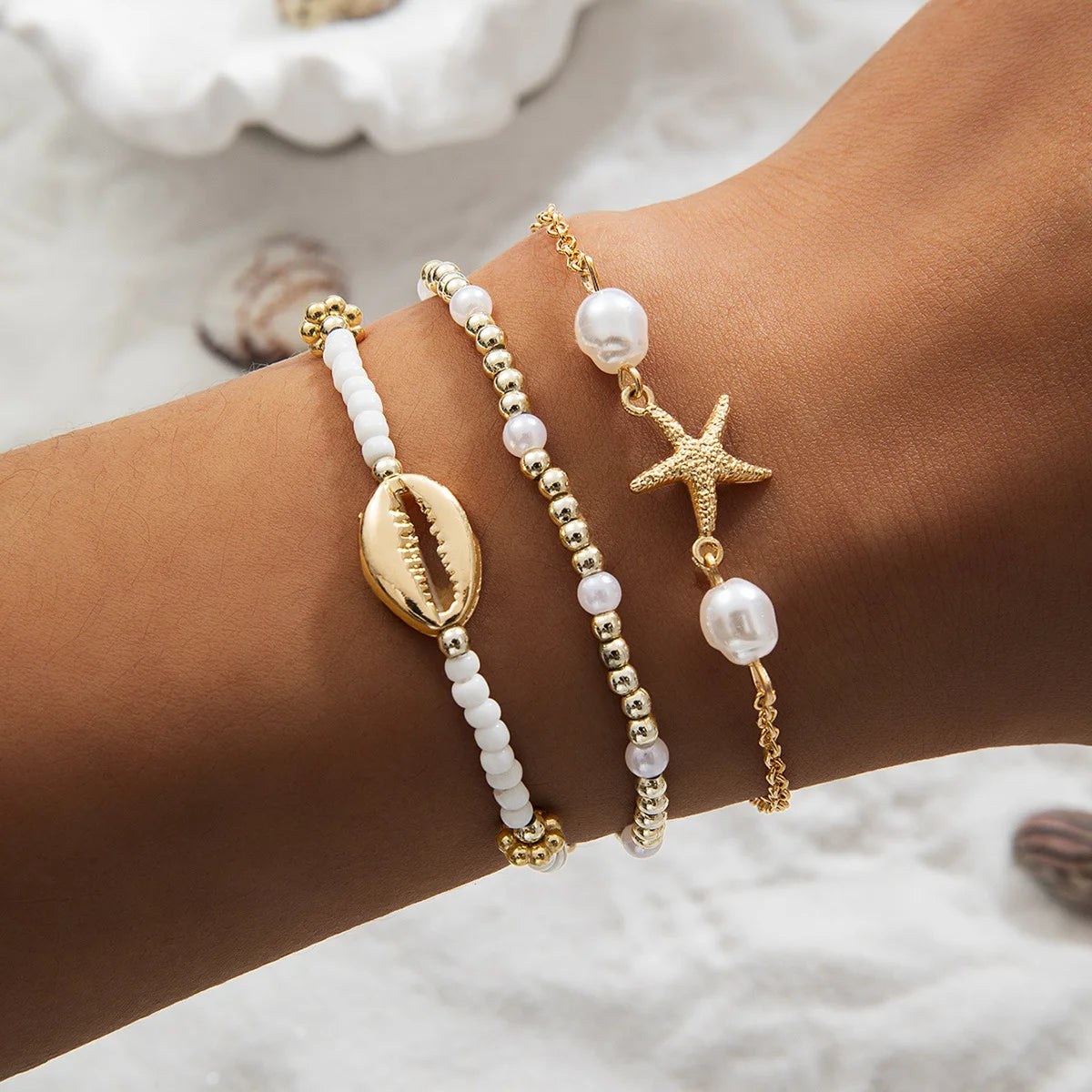 Beach Multilayer Stacked Bead Bracelets Set