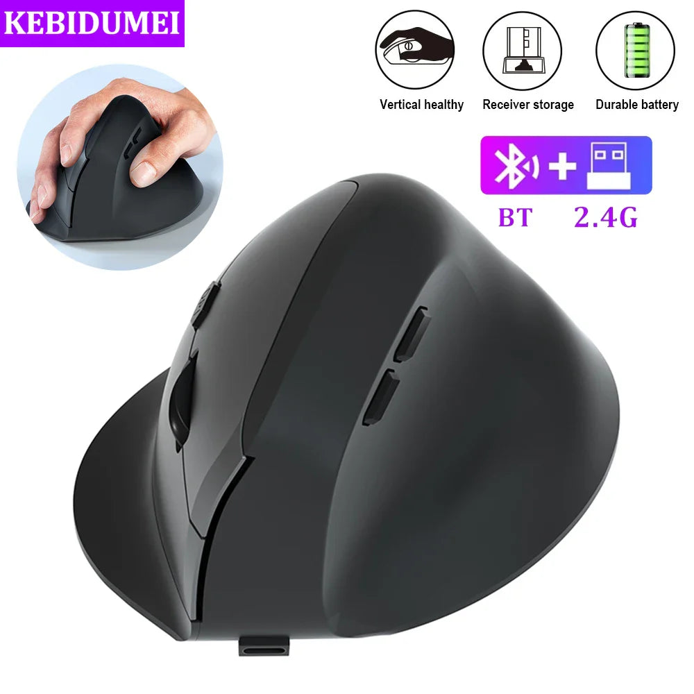 Bluetooth Vertical & Ergonomic 2.4G Wireless Optical Mice with 3 Adjustable DPI 800/1200/1600 6 Buttons for Laptop Desktop