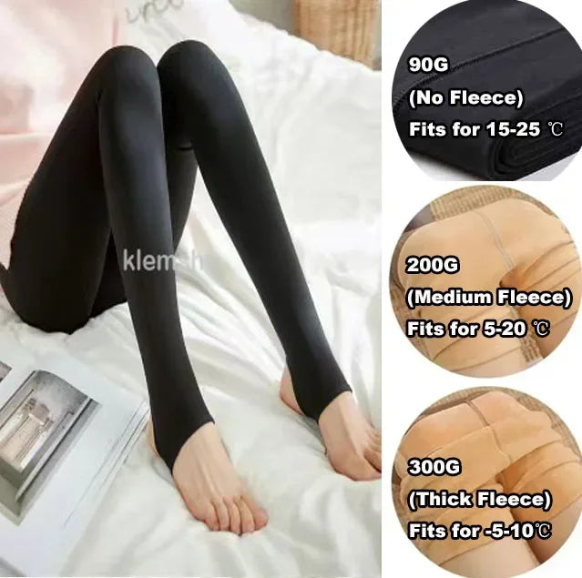 Women Thermal Leggings Winter Warm Sexy Elastic Translucent Pantyhose Female Fleece Thermal High Waist Slim Thicken Tight Pants