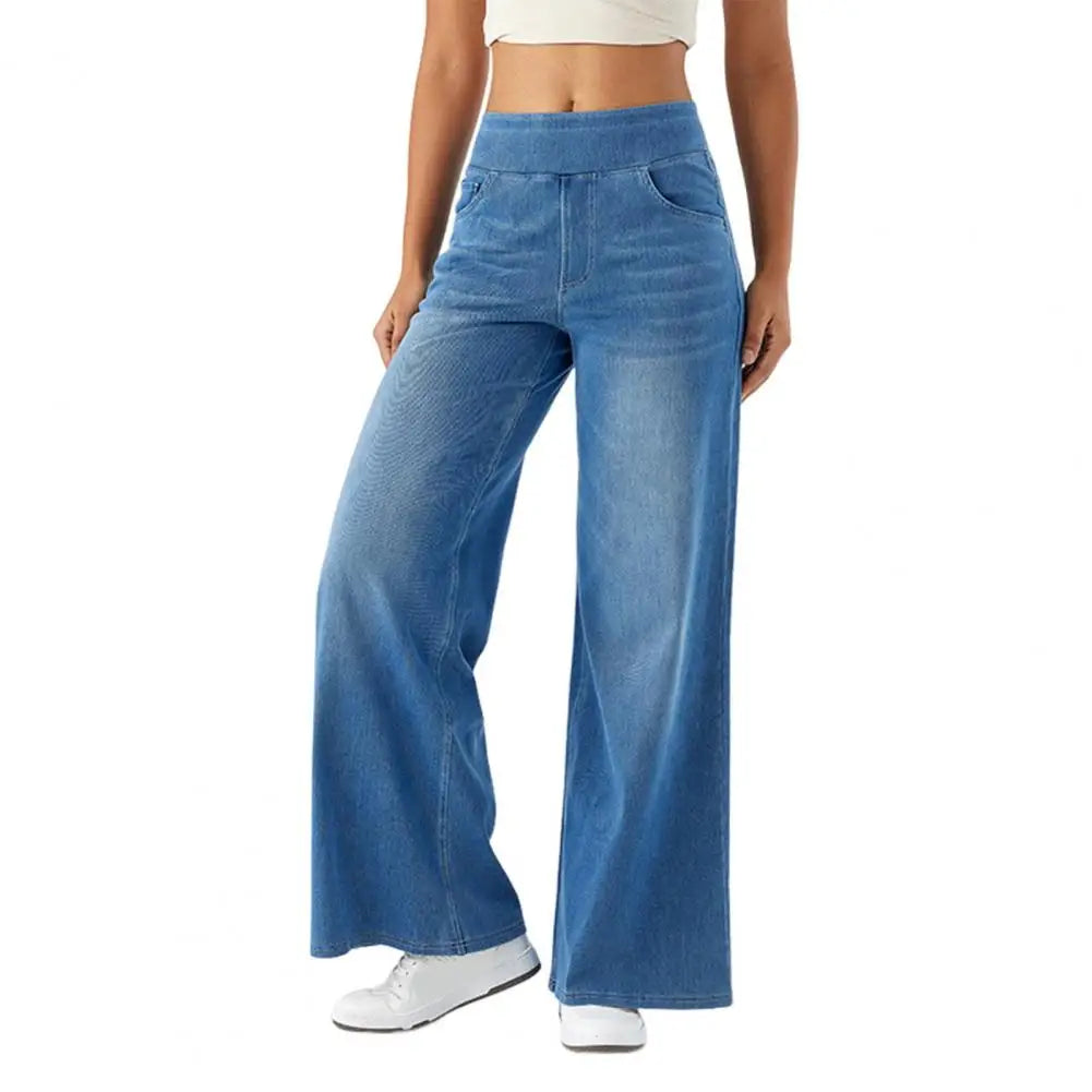 Trend4us Wide-Leg Stretch Denim Pants