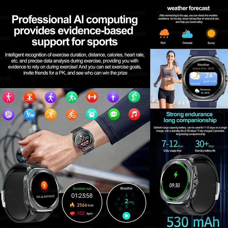 2025 New For Android Air pump airbag Health Trackr Smart Watch Accurate Blood pressure lipids Uric acid Body analysis Smartwatch