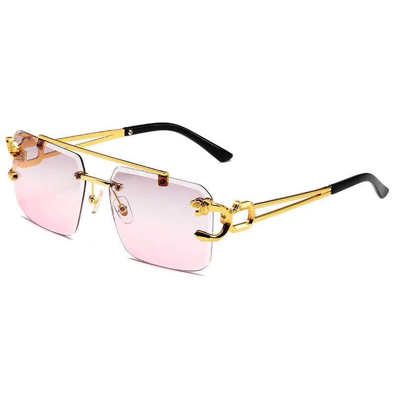 Fashion Metal Leopard Rimless Sunglasses - Stylish Gradient Ocean Film Shades UV400