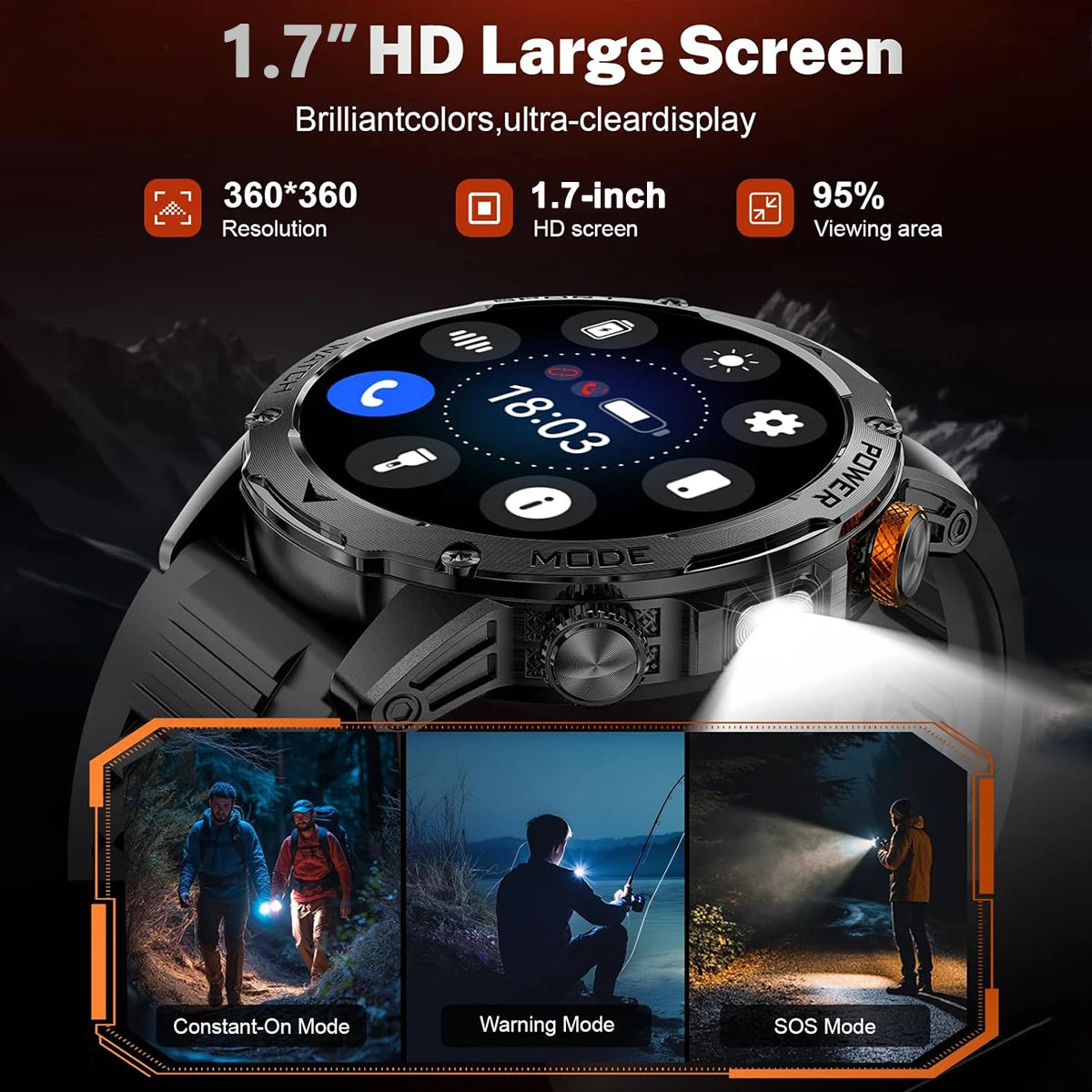 2025 New Military T-Rex 3 Ultra 1000mAh Battery Smart Watch 5ATM Waterproof Flashlight Heart Rate Sports tracker Smartwatch Men