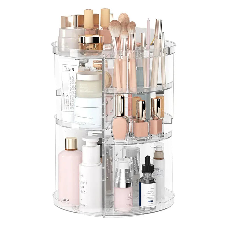 Behome 360 Rotation Makeup Organizer, Adjustable Shelf Height and Fully Rotatable, Cosmetic Holder Shelf, Make Up Organizers and Storage for Bedroom, Transparent