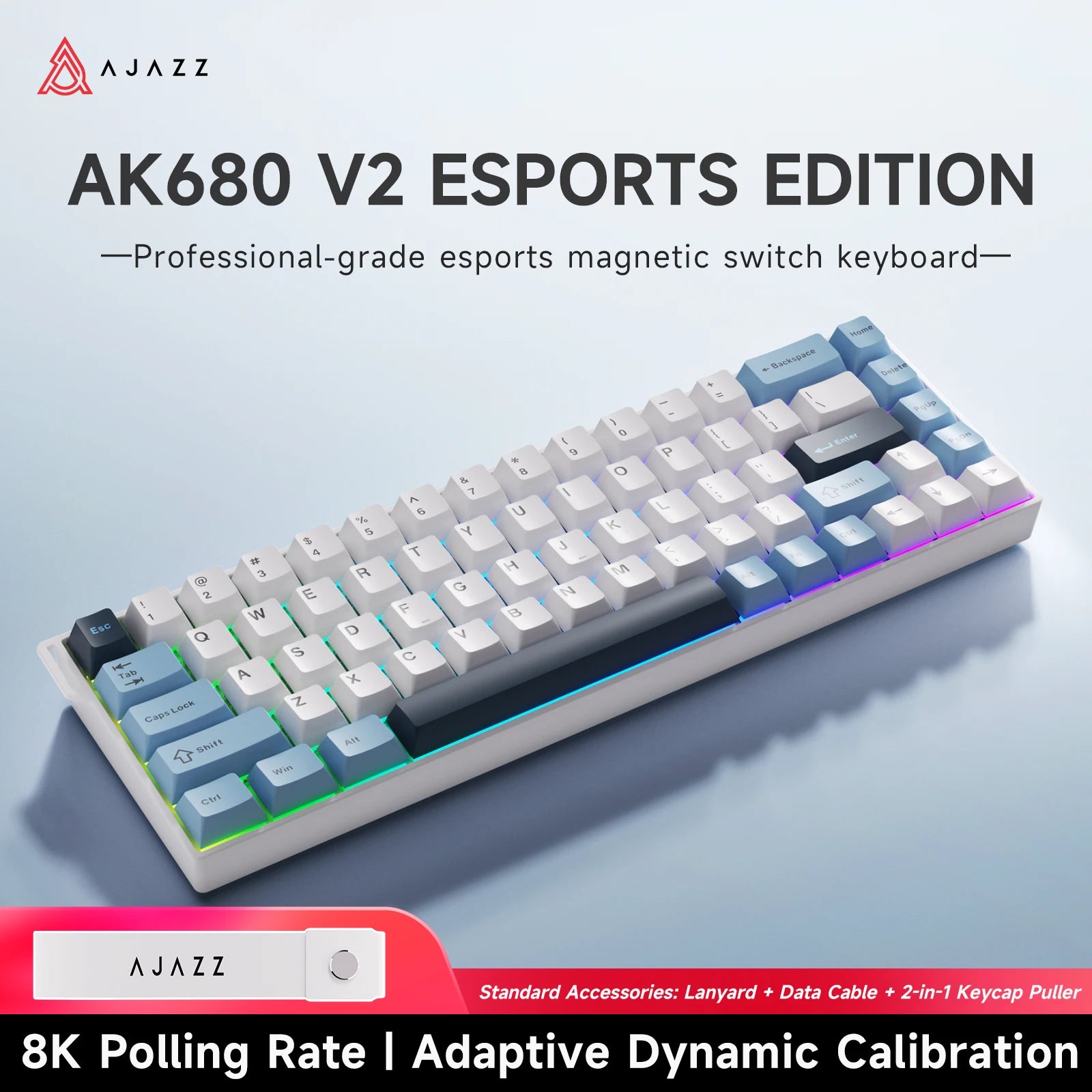 Ajazz AK680 V2 Gaming Magnetic Switch 8K Polling Rate RGB Lighting Aluminum Alloy Plate