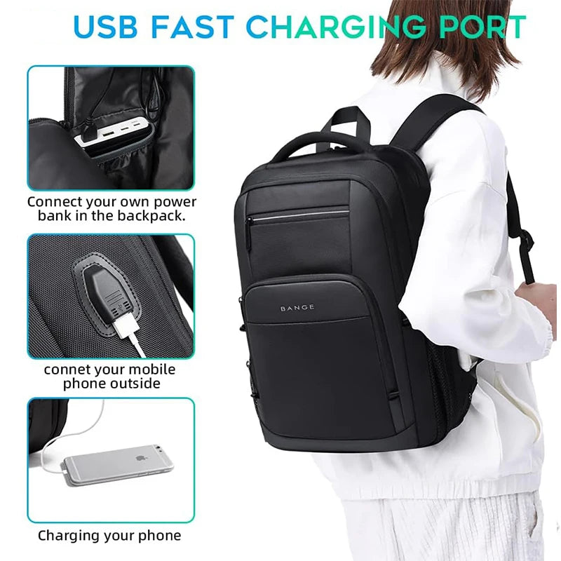 BANGE Lightweight 15.6 inch Laptop Backpack Waterproof USB Charge Port Multifunctional Travel Hiking School Bag Mochila for Men