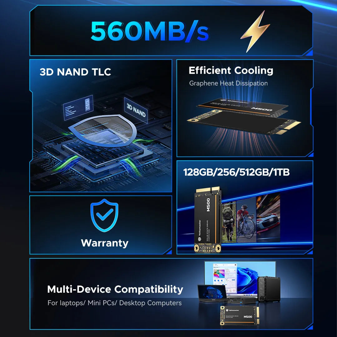 Yottamaster mSATA Harddisk M500 SSD HDD SATA III 6Gbps 3D NAND Internal Solid State Drive 2TB 128GB for Game Laptops Desktop PC