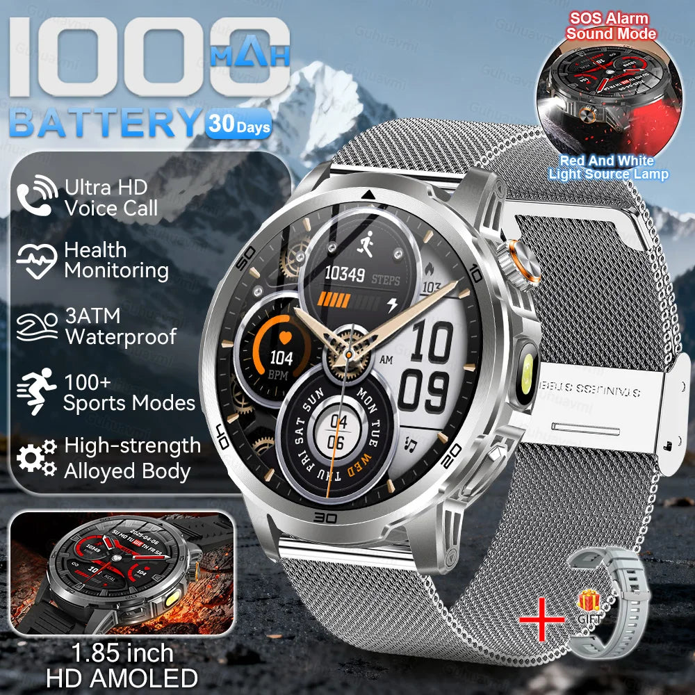 New Outdoor 1000mAh Large Battery Smart Watches Man Military 5ATM Waterproof Heart Rate Bluetooth Call Sports Smartwatch 2026