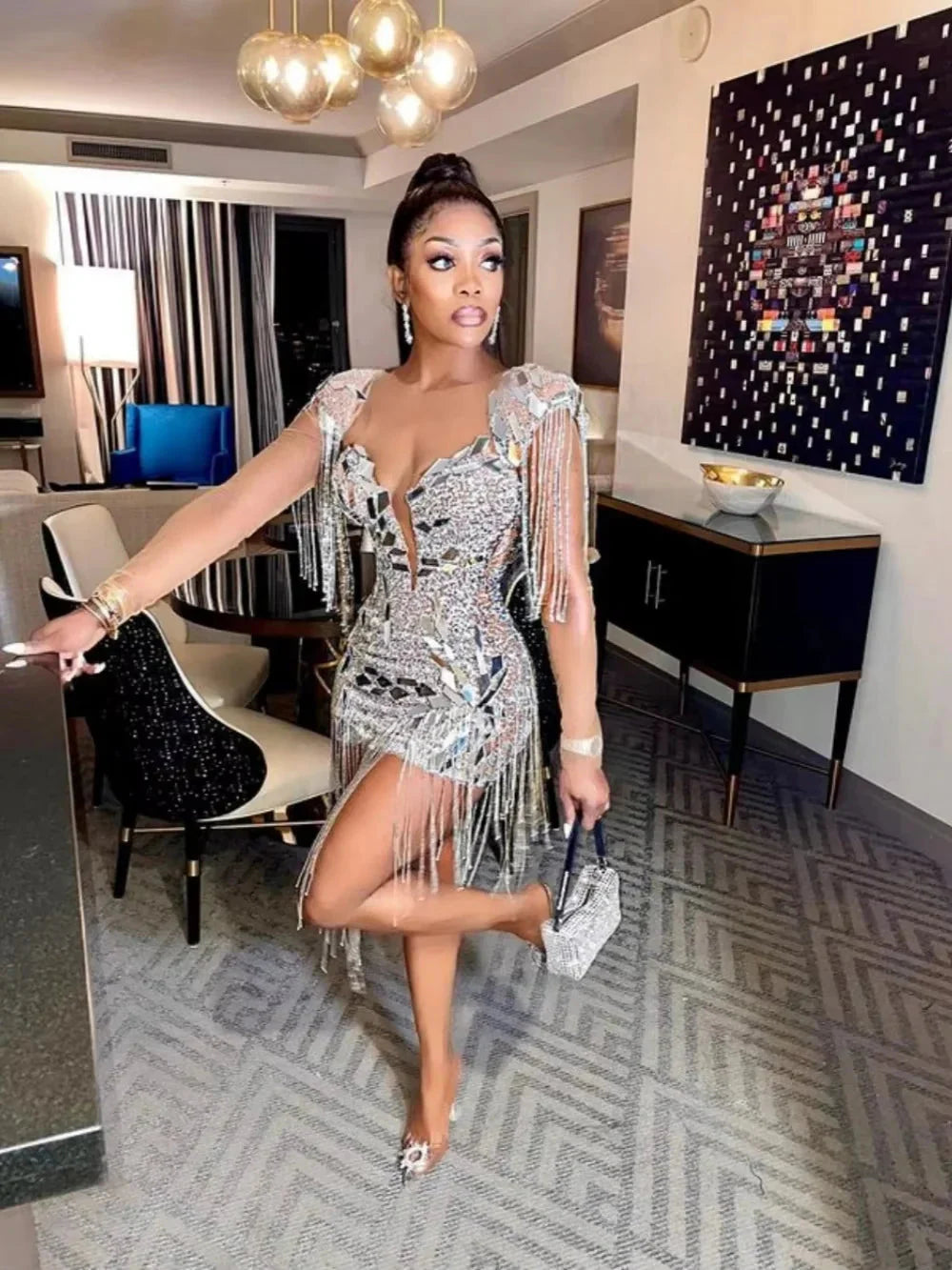 Short Golden Prom Dresses Luxury Black Girls Beaded Crystal