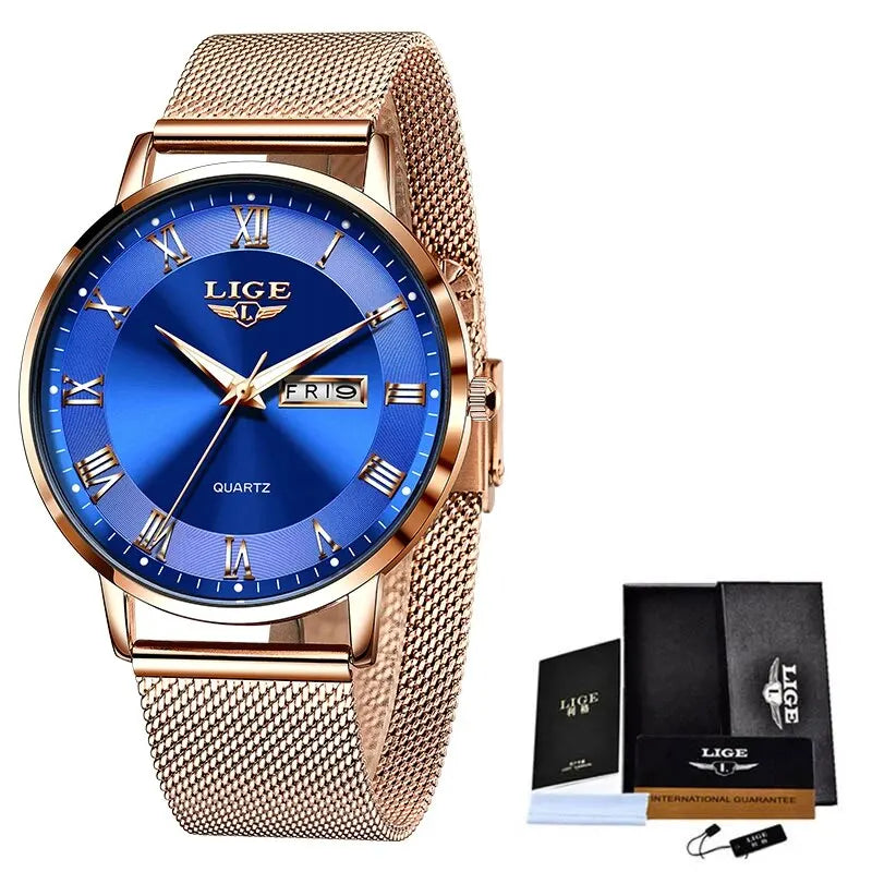 LIGE New Watch Women Luxury Watches Ladies Creative Steel Women's Bracelet Watches Female Waterproof Clock Relogio Feminino