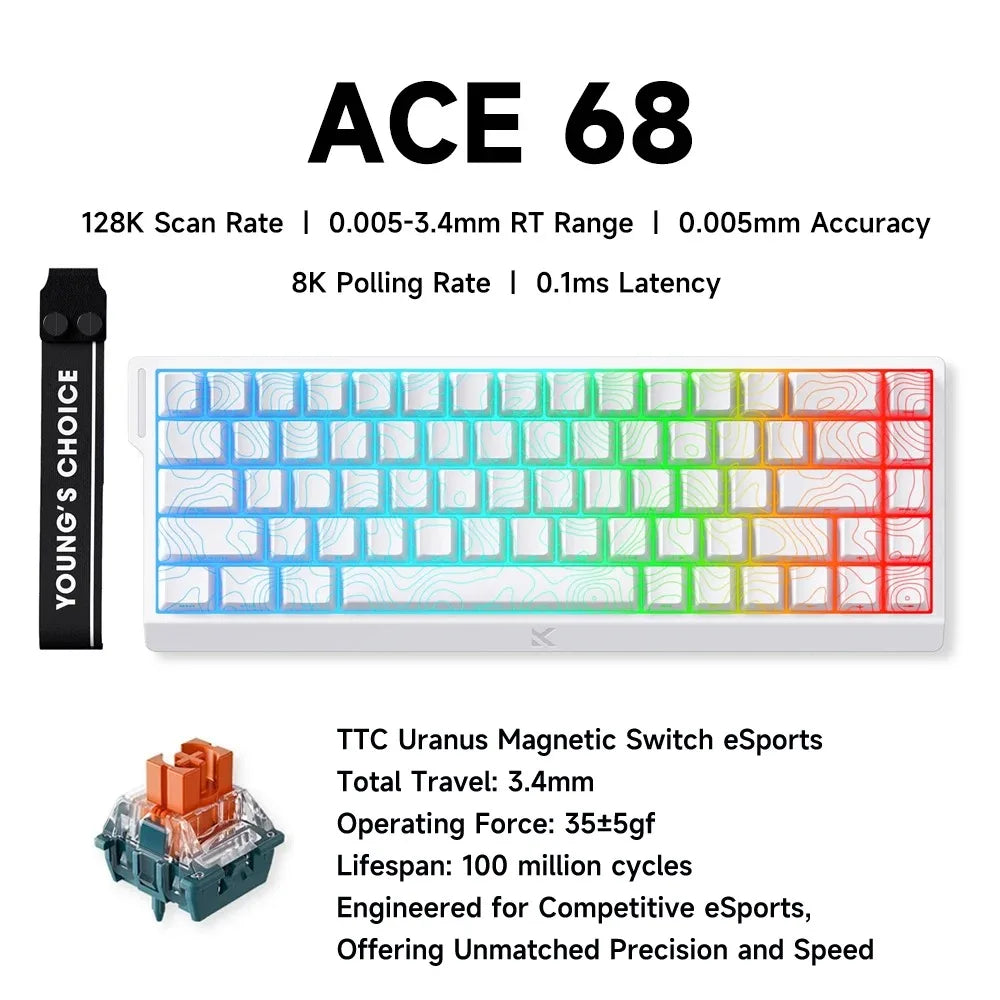 MCHOSE ACE68 Magnetic Keyboard Wired Mechanical ACE60 Pro for Gaming 0.01mm RapidTrigg 8000Hz SOCD/Rs 0.125ms 128K Sampling Rate
