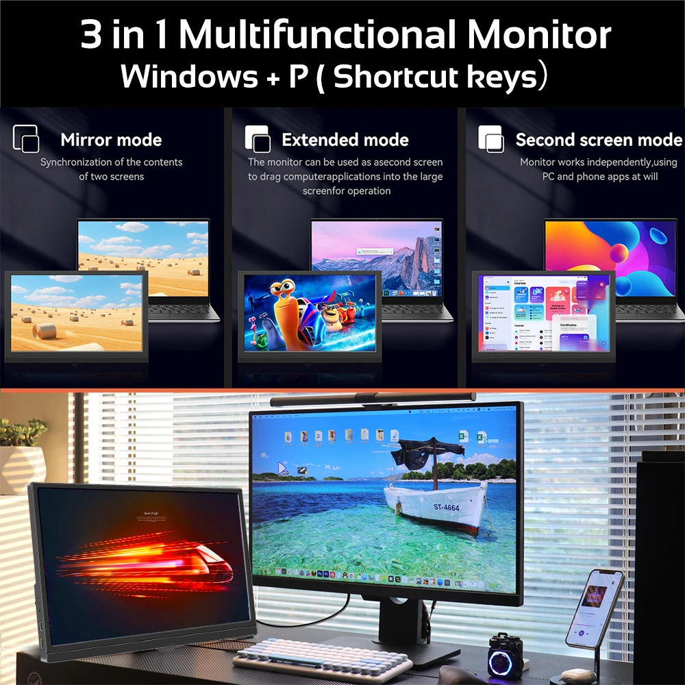 17.3 Inch Portable Monitor TFT Panel LCD Screen External Monitor PC USB C HDMI-compatible Switch Xbox PS4/PS5 Laptop Display