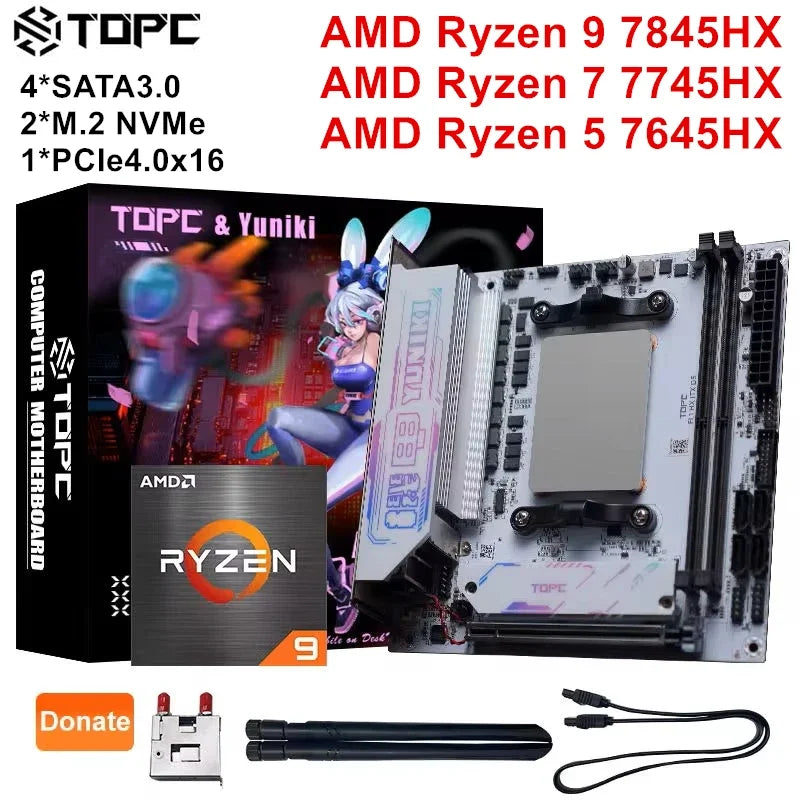 AMD Ryzen 9 8945HX R7 7745HX Topc 4-Bay NAS Gaming Motherboard 2*M.2 NVMe 4*SATA PCIe4.0X16 2.5G LAN Mini ITX Mainboard WiFi6E