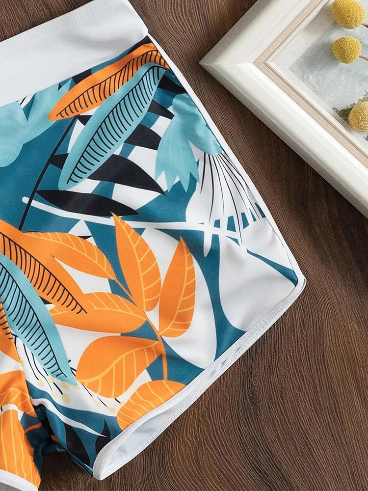 Halter Bikini Set Short Swimsuit Women High Waist Swimwear Female Printed Bathers Swimming Bathing Swim Suit Beachwear