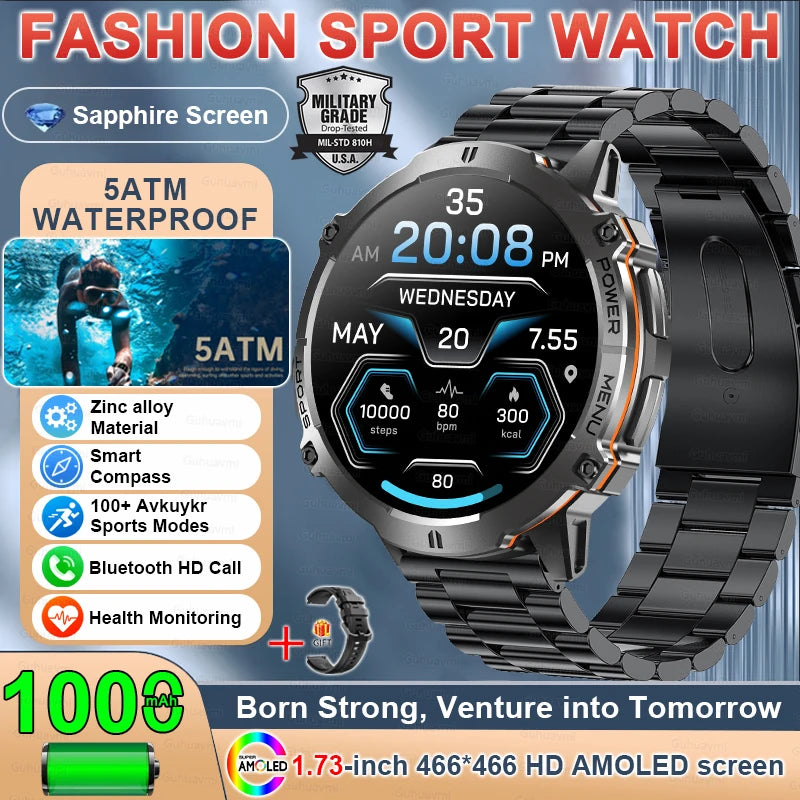 Military TANK X3 1000mAh Battery Men Smart Watch GPS Altimeter 10ATM Waterproof Bluetooth Call Outdoor Sports Adult Smartwatch