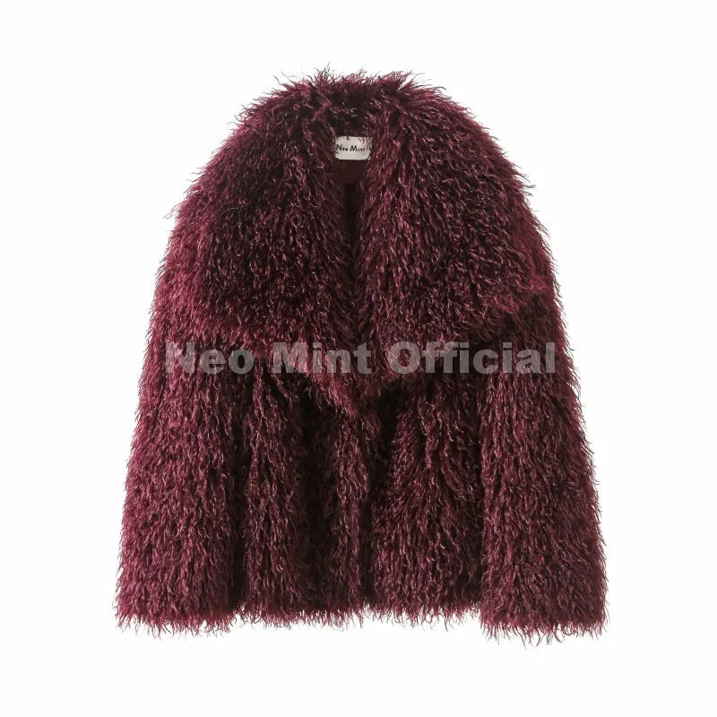 Elarra Faux Fur Shaggy Jacket – Women’s Oversized Mongolian Style Coat for Autumn Winter Outfits