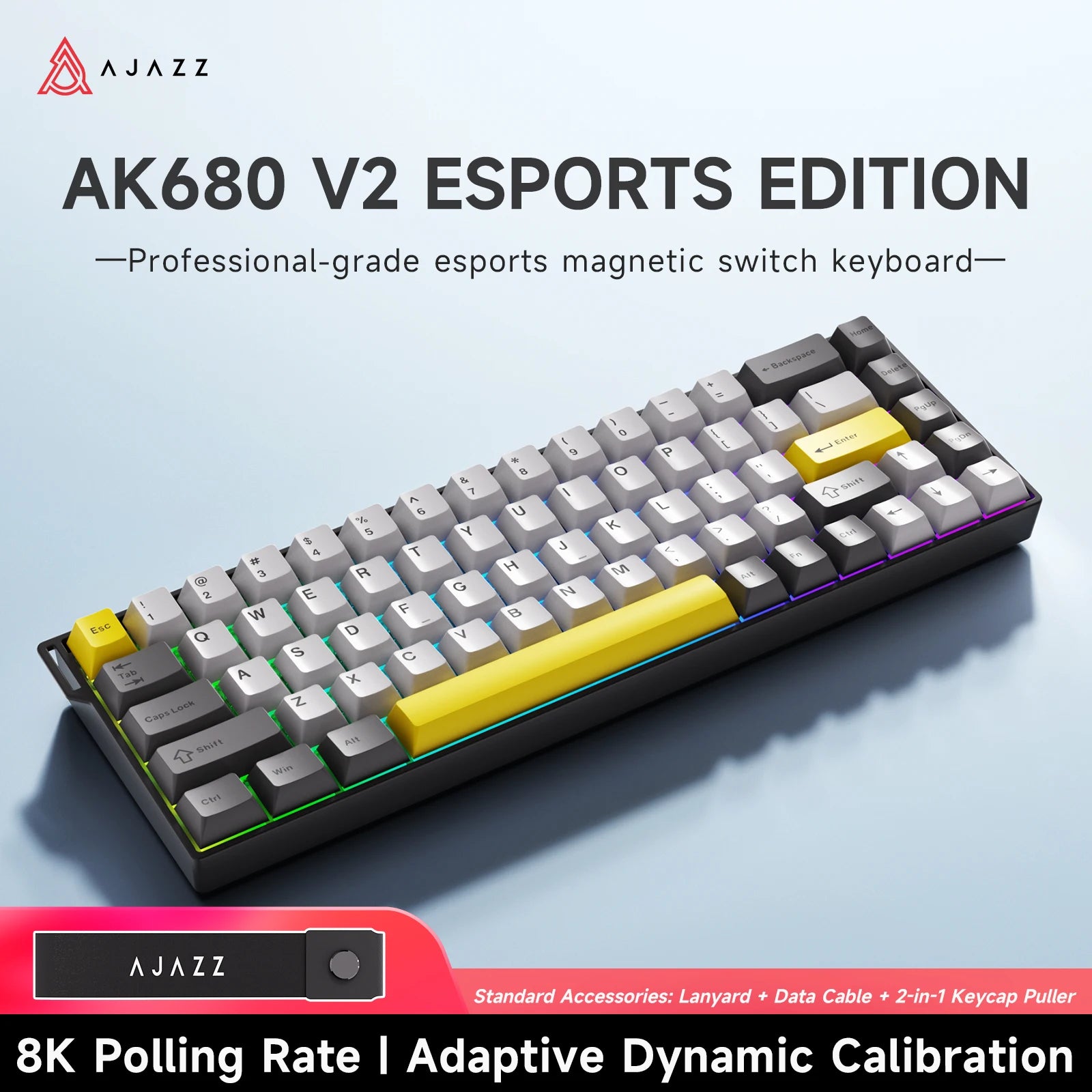 Ajazz AK680 V2 Gaming Magnetic Switch 8K Polling Rate RGB Lighting Aluminum Alloy Plate